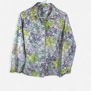 Vintage National Floral Button Down Shirt L 100% Cotton Pastel Cottagecore